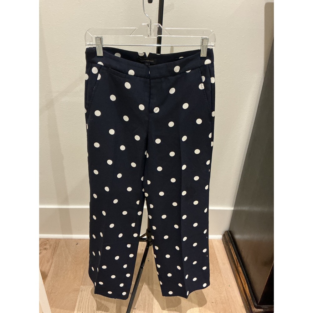 Banana Republic Blake Navy Blue White Polka Dot Straight Leg Pants Petite 0